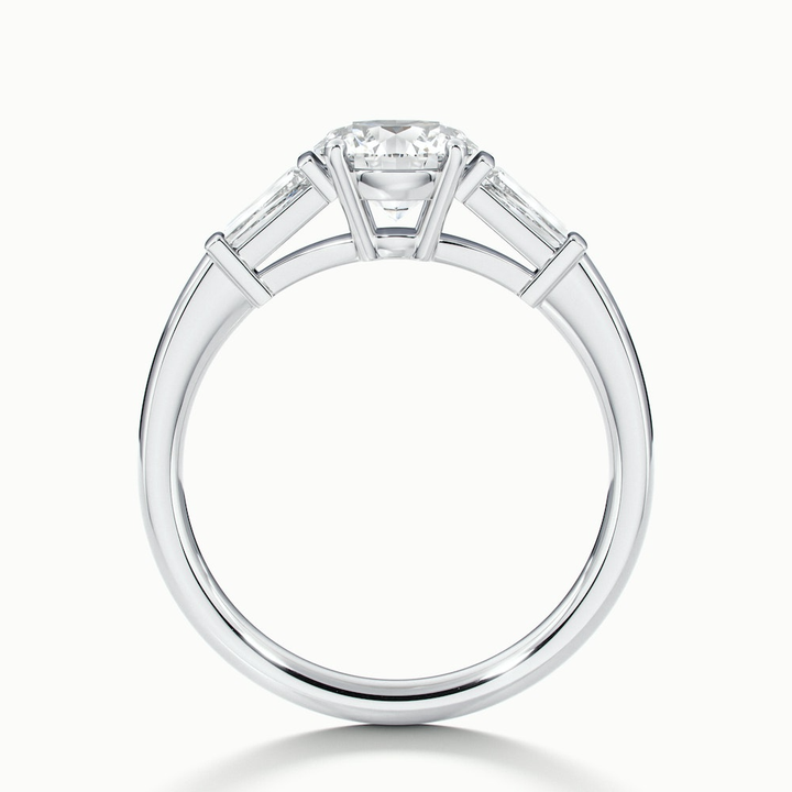 Carly 4 Carat Round 3 Stone Lab Grown Engagement Ring With Side Baguette Diamonds in 10k White Gold