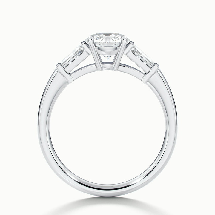 Hope 3 Carat Round 3 Stone Moissanite Diamond Ring With Side Baguette Diamonds in 10k White Gold