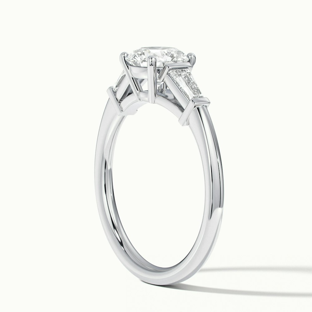 Carly 1 Carat Round 3 Stone Lab Grown Engagement Ring With Side Baguette Diamonds in Platinum