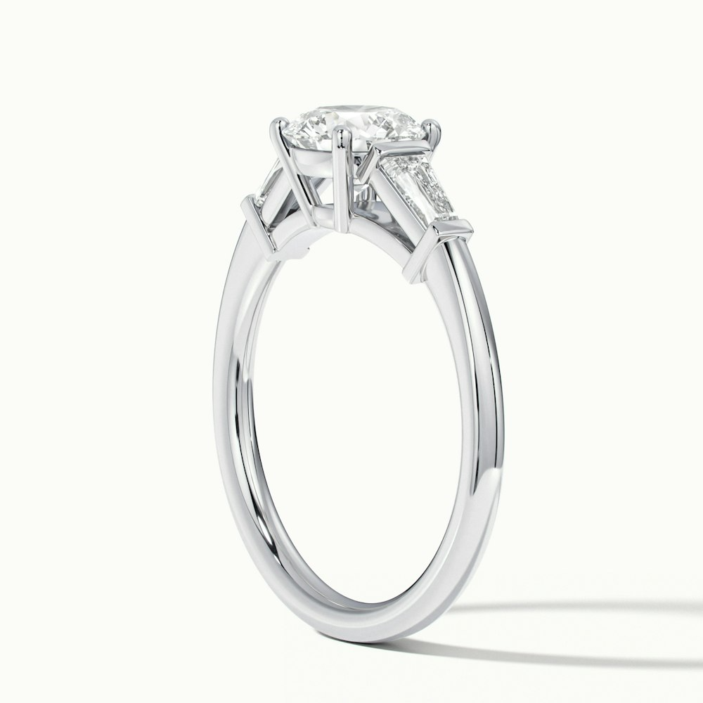 Hope 2 Carat Round 3 Stone Moissanite Diamond Ring With Side Baguette Diamonds in 10k White Gold