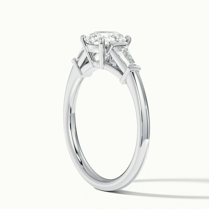 Hope 5 Carat Round 3 Stone Moissanite Diamond Ring With Side Baguette Diamonds in 10k White Gold