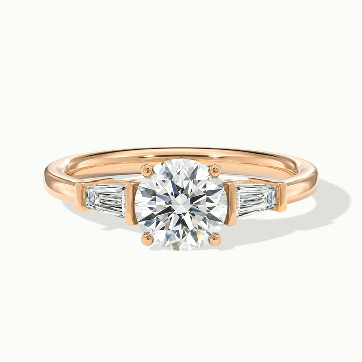 Carly 1.5 Carat Round 3 Stone Lab Grown Engagement Ring With Side Baguette Diamonds in 14k Rose Gold