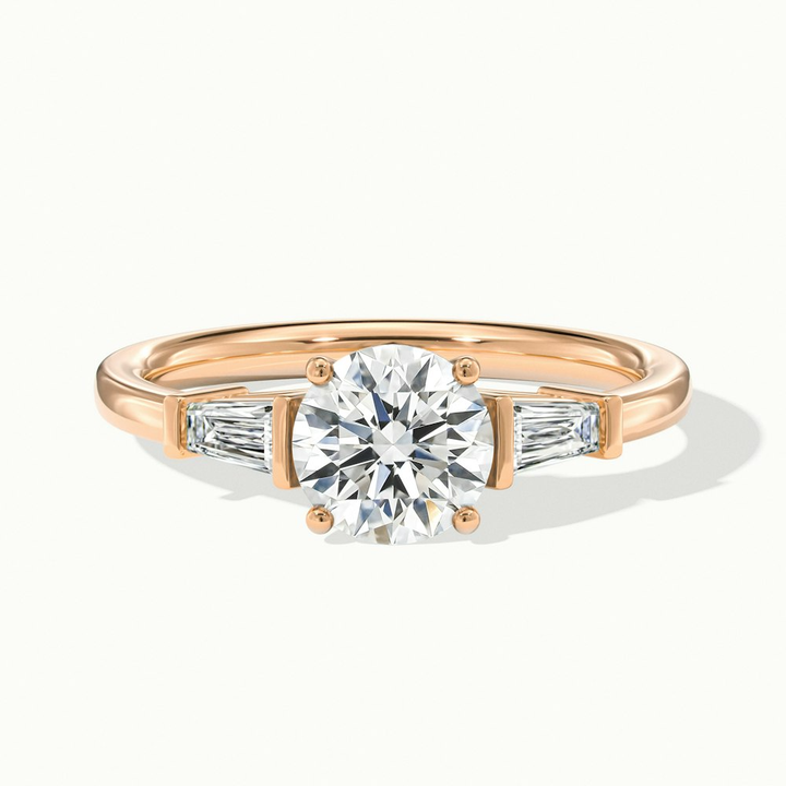 Carly 1.5 Carat Round 3 Stone Lab Grown Engagement Ring With Side Baguette Diamonds in 10k Rose Gold