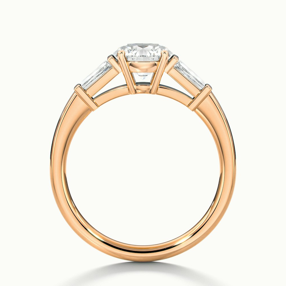 Kia 8 Carat Round 3 Stone Moissanite Diamond Ring With Side Baguette Diamonds in 10k Rose Gold