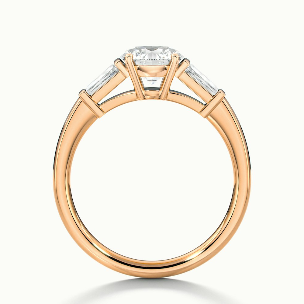 Hope 1 Carat Round 3 Stone Moissanite Diamond Ring With Side Baguette Diamonds in 10k Rose Gold