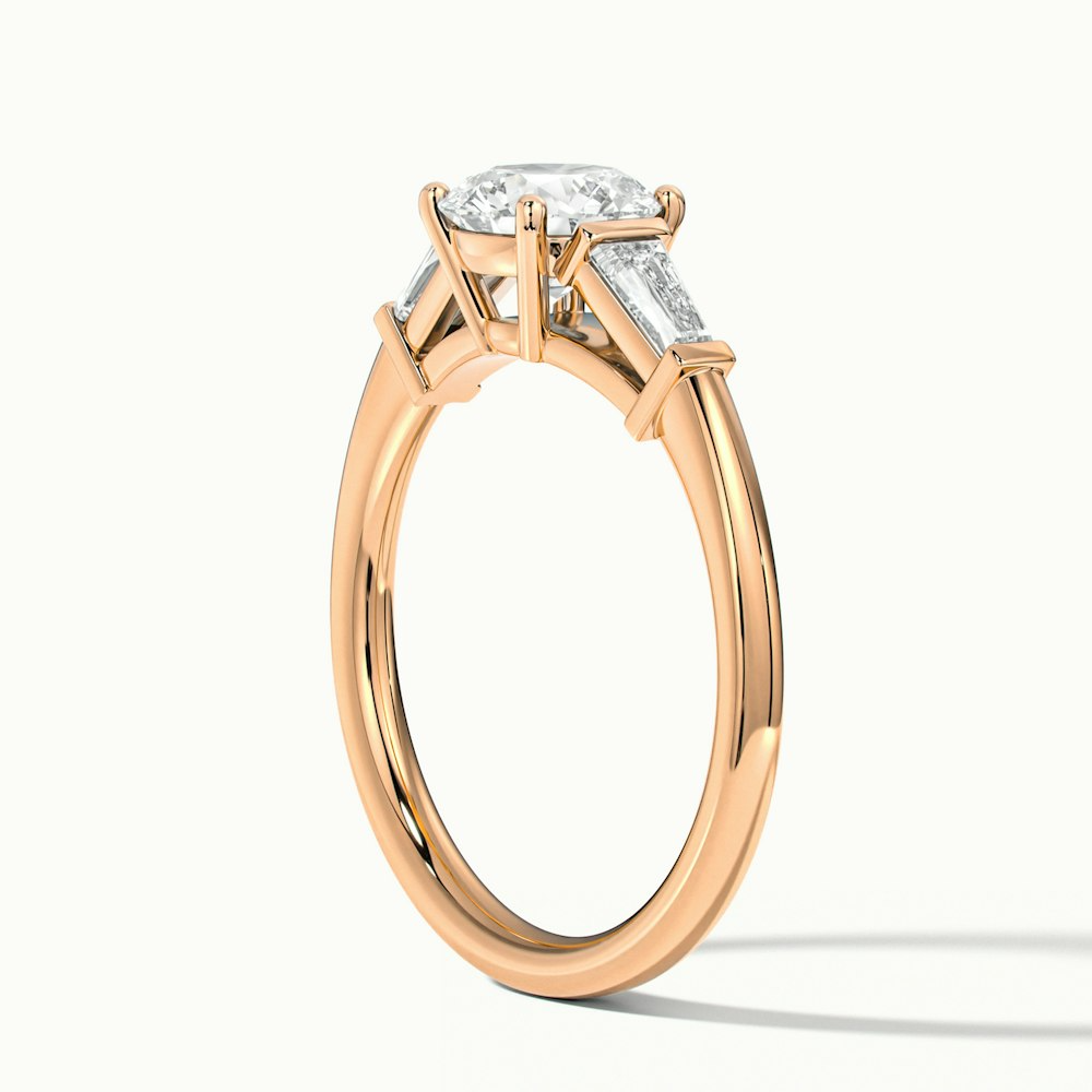 Kia 7 Carat Round 3 Stone Moissanite Diamond Ring With Side Baguette Diamonds in 10k Rose Gold