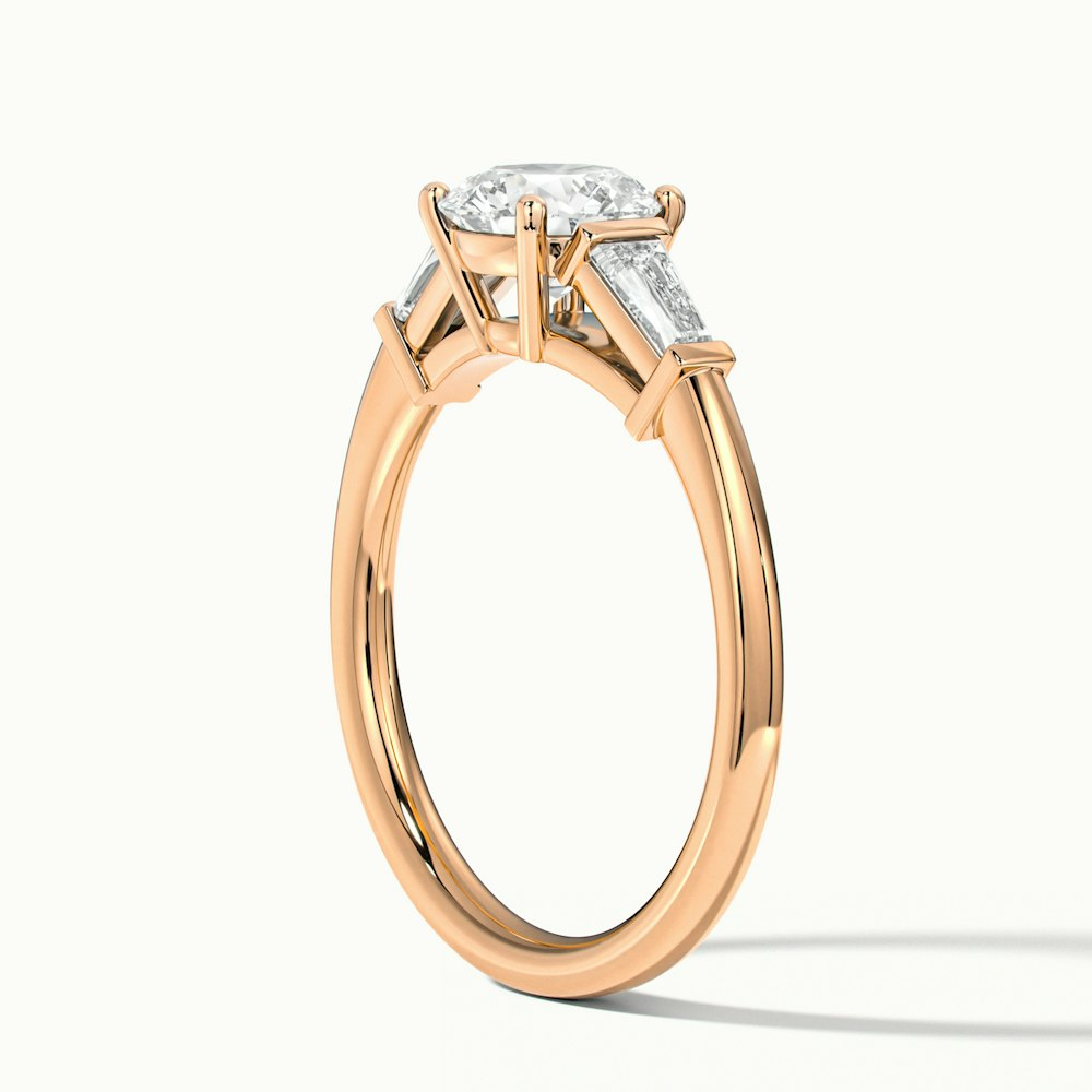 Carly 1 Carat Round 3 Stone Lab Grown Engagement Ring With Side Baguette Diamonds in 10k Rose Gold