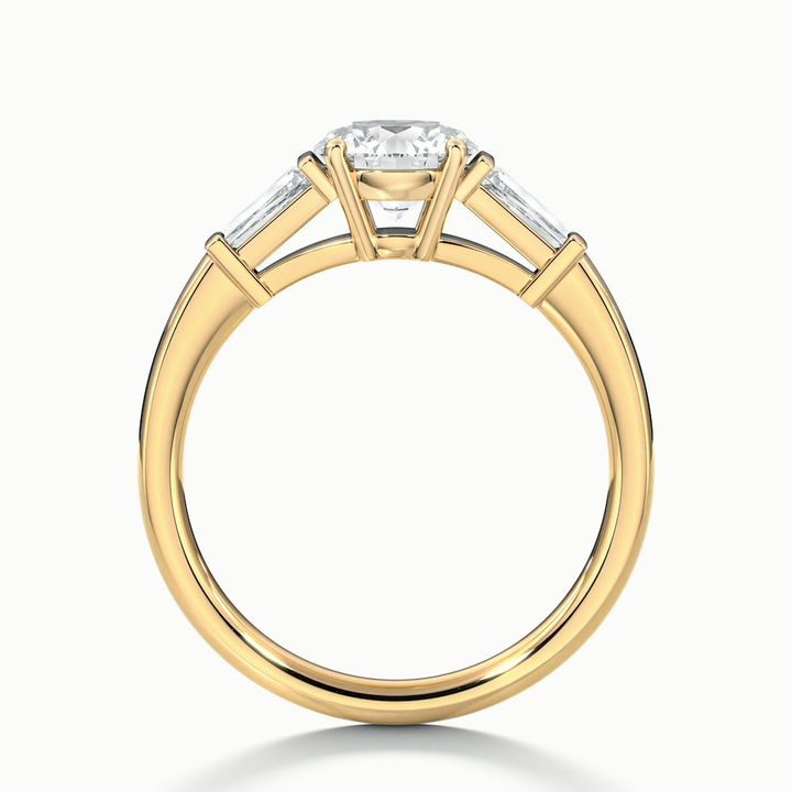 Hope 1.5 Carat Round 3 Stone Moissanite Diamond Ring With Side Baguette Diamonds in 18k Yellow Gold