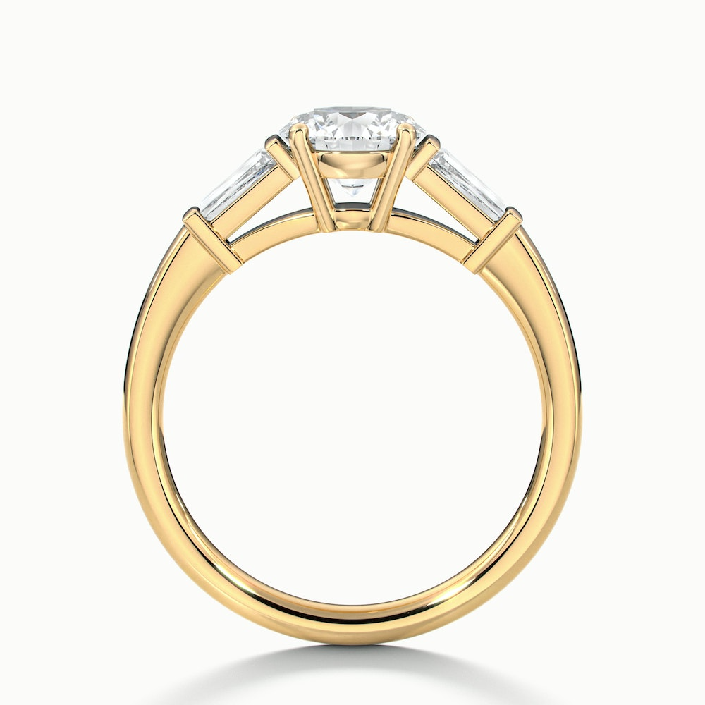 Hope 2 Carat Round 3 Stone Moissanite Diamond Ring With Side Baguette Diamonds in 18k Yellow Gold