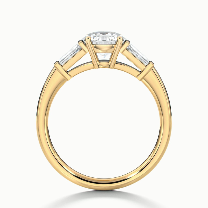 Carly 1 Carat Round 3 Stone Lab Grown Engagement Ring With Side Baguette Diamonds in 18k Yellow Gold