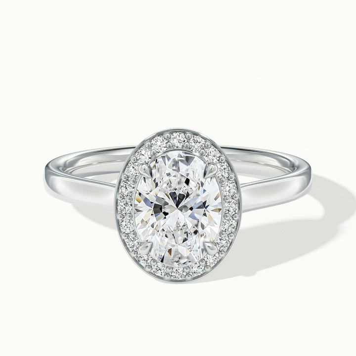 Kyra 5.5 Carat Oval Cut Halo Moissanite Diamond Ring in 18k White Gold