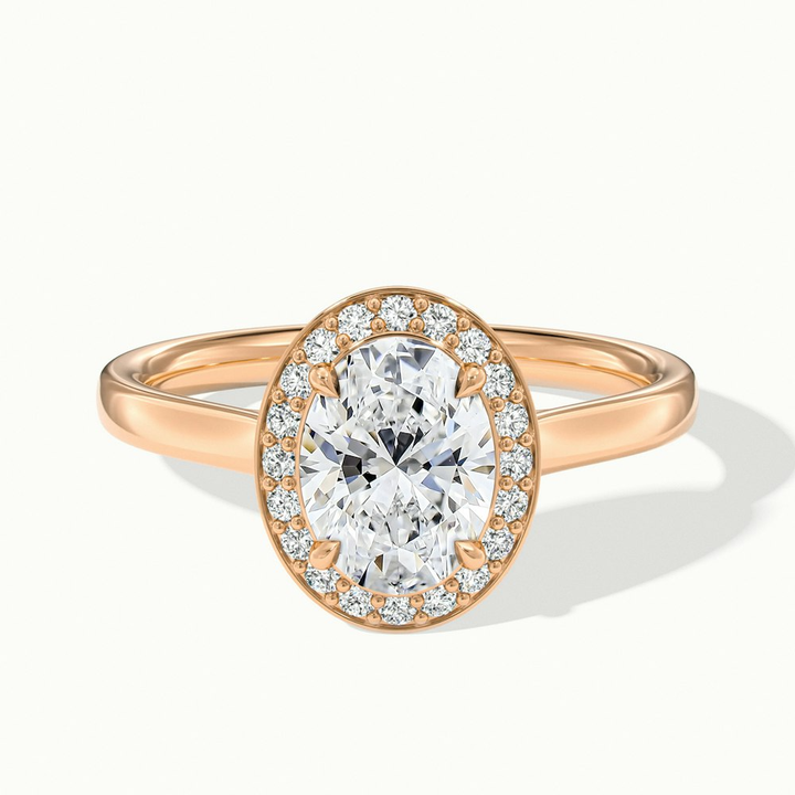 Kyra 1.5 Carat Oval Cut Halo Moissanite Diamond Ring in 10k Rose Gold