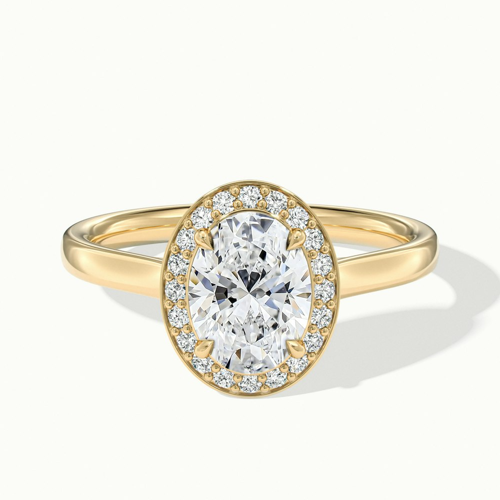 Kyra 5.5 Carat Oval Cut Halo Moissanite Diamond Ring in 14k Yellow Gold