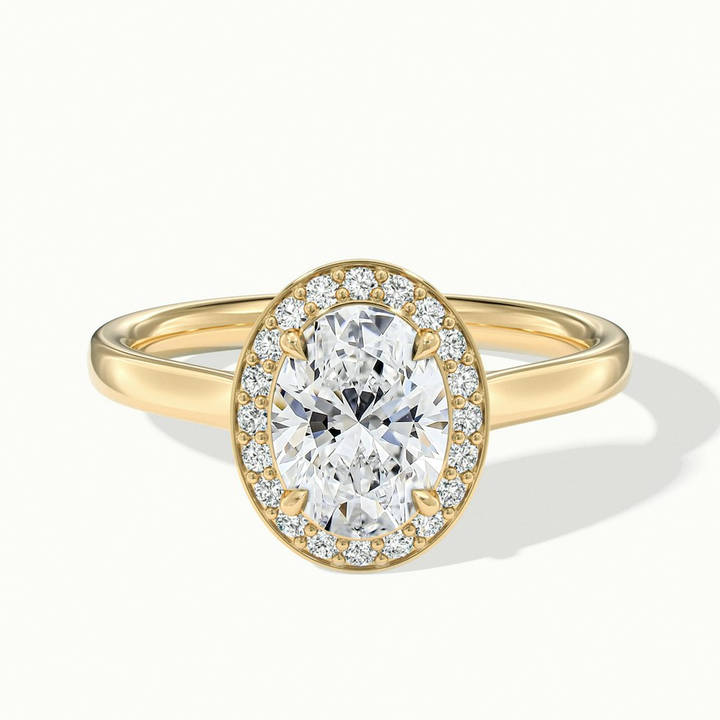 Kyra 5.5 Carat Oval Cut Halo Moissanite Diamond Ring in 14k Yellow Gold