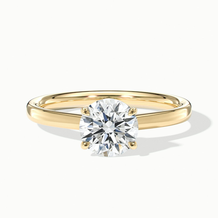 April 2.5 Carat Round Solitaire Moissanite Diamond Ring in 14k Yellow Gold