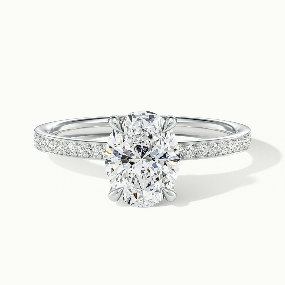 Kath 8 Carat Oval Hidden Halo ScallopMoissanite Diamond Ring in 18k White Gold