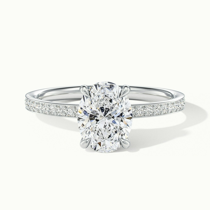 Kath 8 Carat Oval Hidden Halo ScallopMoissanite Diamond Ring in 18k White Gold