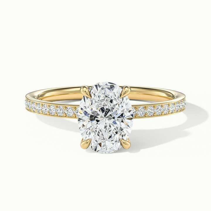 Kara 4.5 Carat Oval Hidden Halo Scallop Moissanite Diamond Ring in 14k Yellow Gold