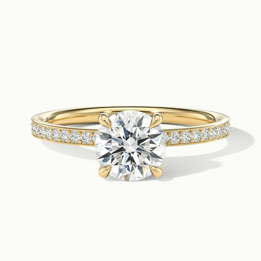 Cris 3 Carat Round Hidden Halo Pave Lab Grown Engagement Ring in 10k Yellow Gold