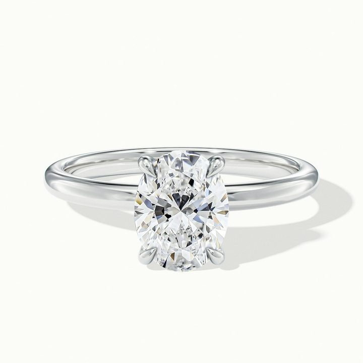 Jade 2 Carat Oval Cut Solitaire Moissanite Diamond Ring in 14k White Gold
