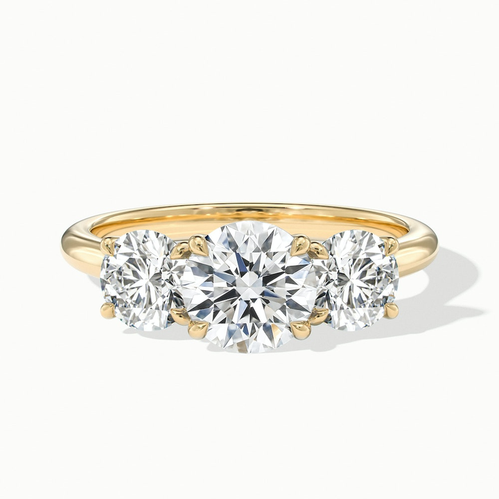 Jane 7 Carat Round Three Stone Moissanite Diamond Ring in 10k Yellow Gold