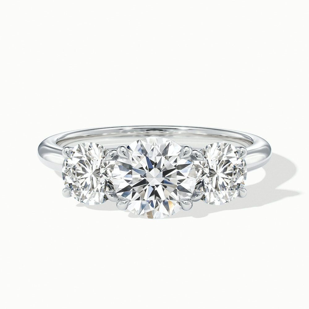 Iris 2.5 Carat Round Three Stone Moissanite Diamond Ring in Platinum