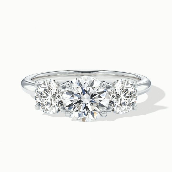 Iara 2.5 Carat Round Three Stone Lab Grown Engagement Ring in 10k White Gold