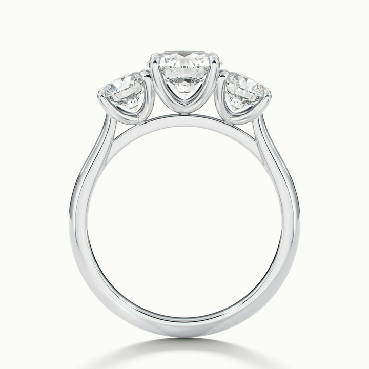 Iris 2.5 Carat Round Three Stone Moissanite Diamond Ring in Platinum