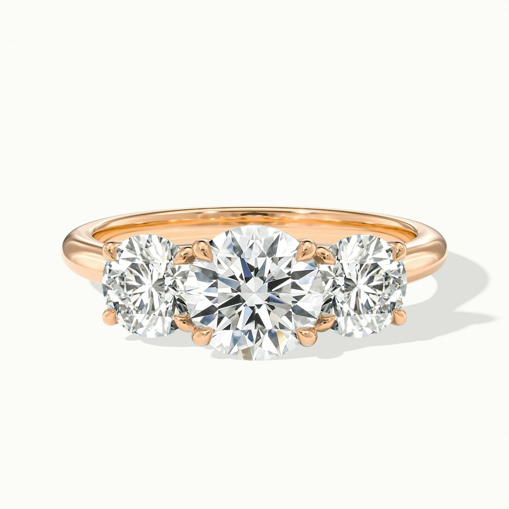 Jane 7 Carat Round Three Stone Moissanite Diamond Ring in 14k Rose Gold