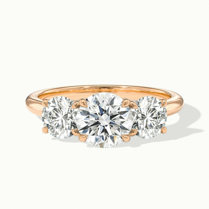 Jane 7 Carat Round Three Stone Moissanite Diamond Ring in 10k Rose Gold