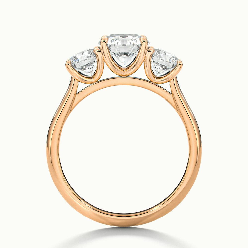 Iara 2.5 Carat Round Three Stone Lab Grown Engagement Ring in 10k Rose Gold