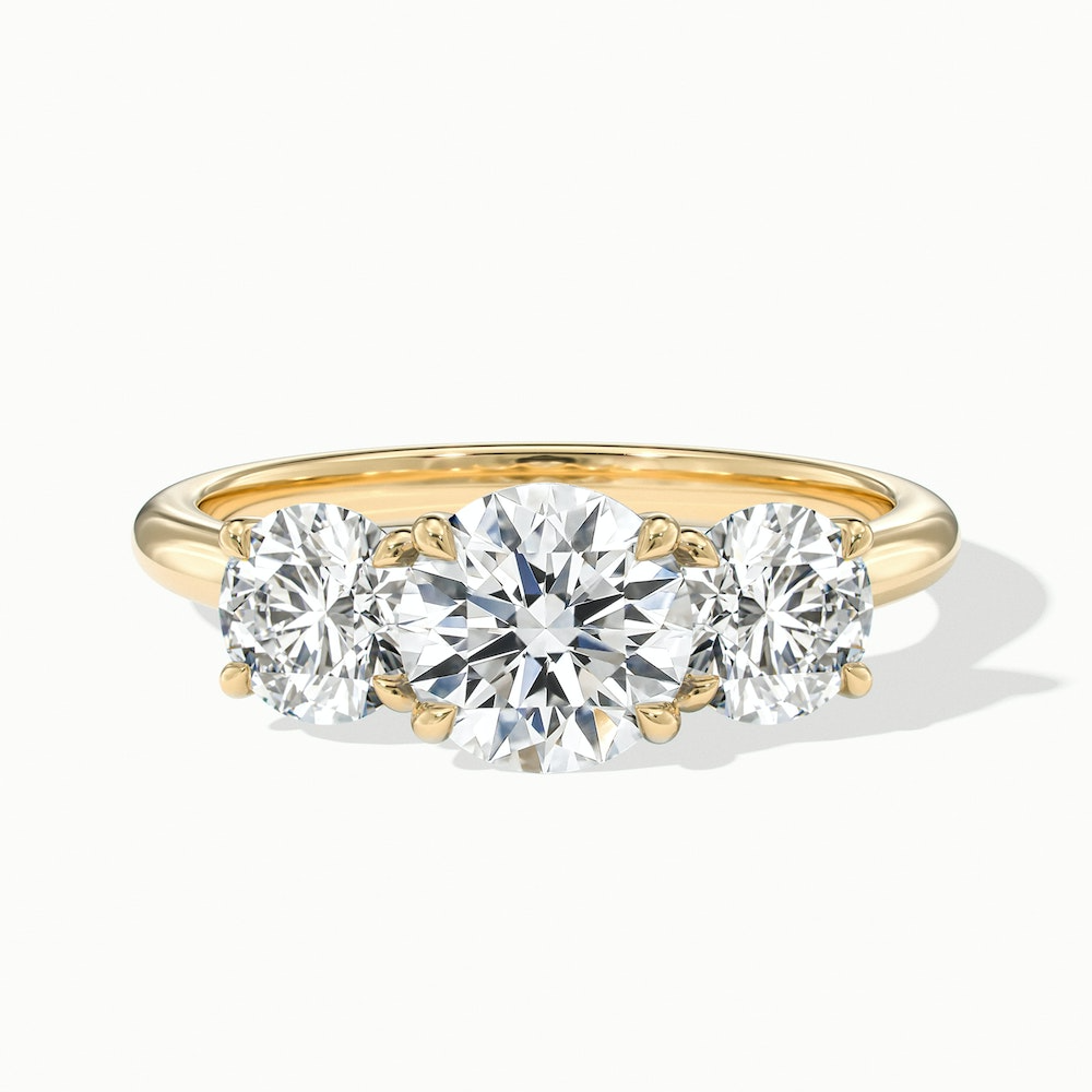 Iara 2.5 Carat Round Three Stone Lab Grown Engagement Ring in 18k Yellow Gold