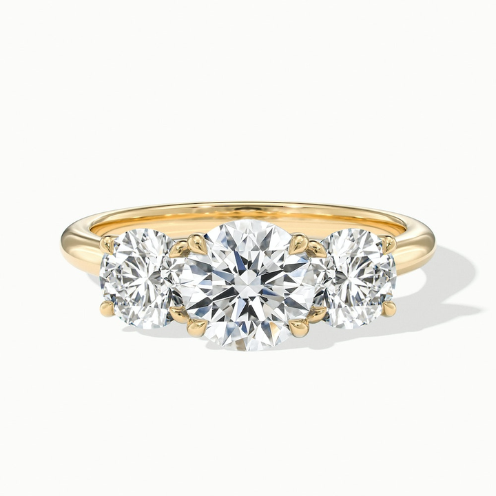 Iara 2 Carat Round Three Stone Lab Grown Engagement Ring in 10k Yellow Gold