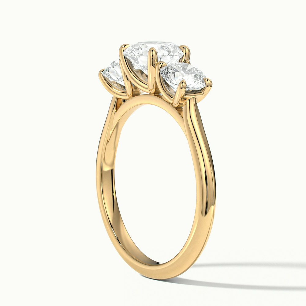 Iris 2 Carat Round Three Stone Moissanite Diamond Ring in 10k Yellow Gold