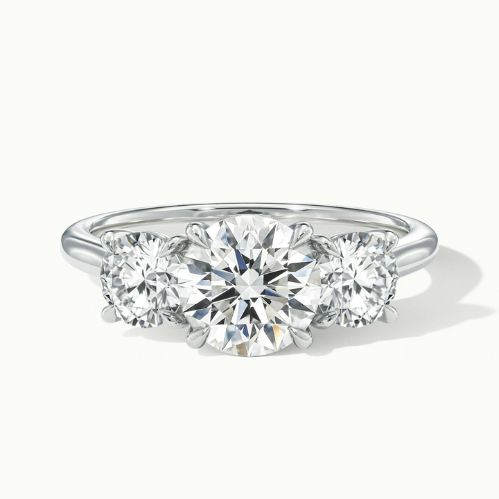 Hana 2 Carat Round Three Stone Moissanite Diamond Ring in Platinum