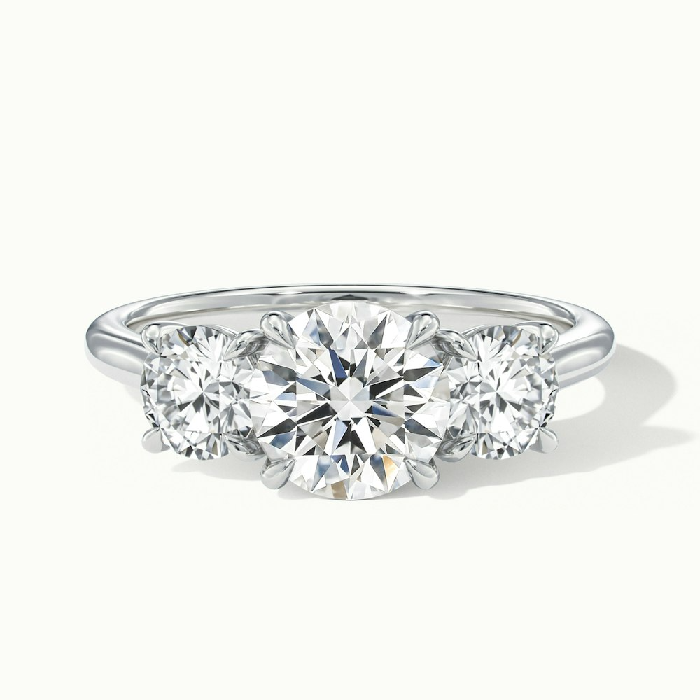 Hana 1.5 Carat Round Three Stone Moissanite Diamond Ring in 18k White Gold