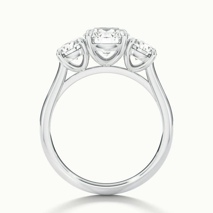 Hana 3 Carat Round Three Stone Moissanite Diamond Ring in Platinum