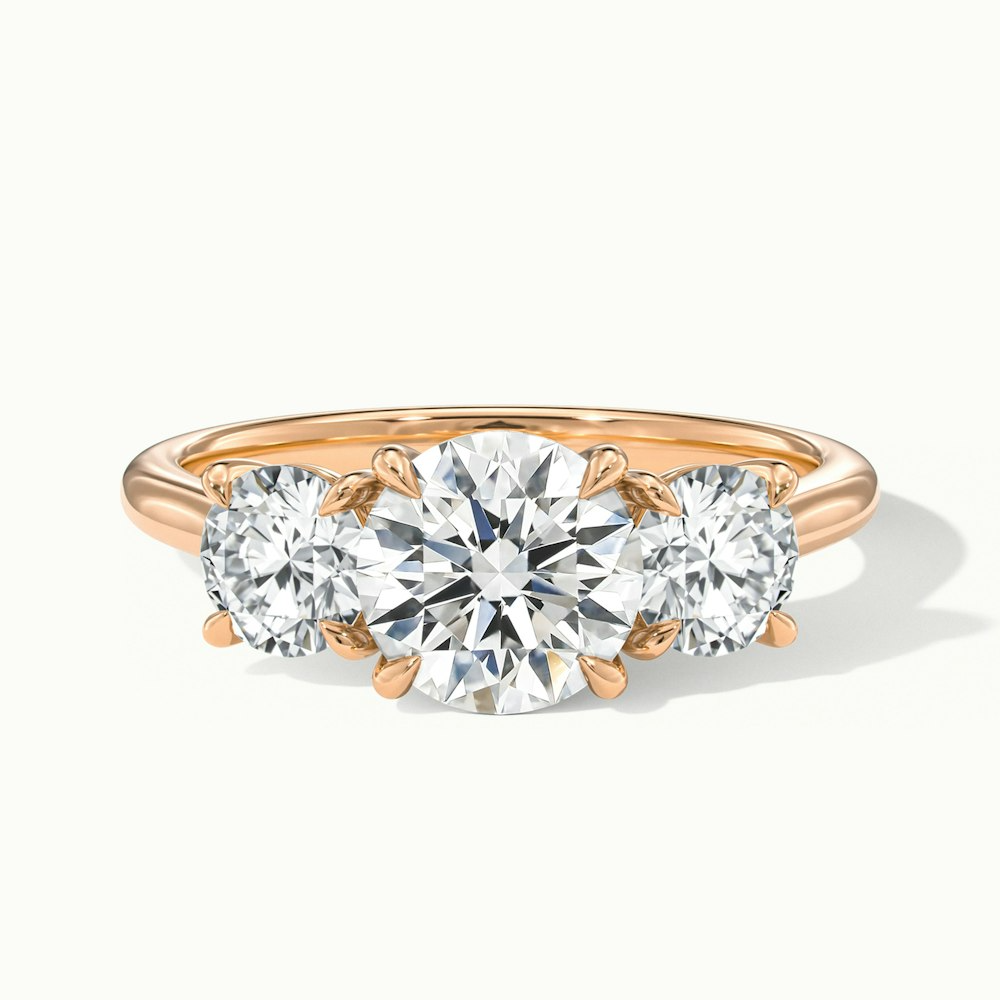 Hana 4 Carat Round Three Stone Moissanite Diamond Ring in 18k Rose Gold