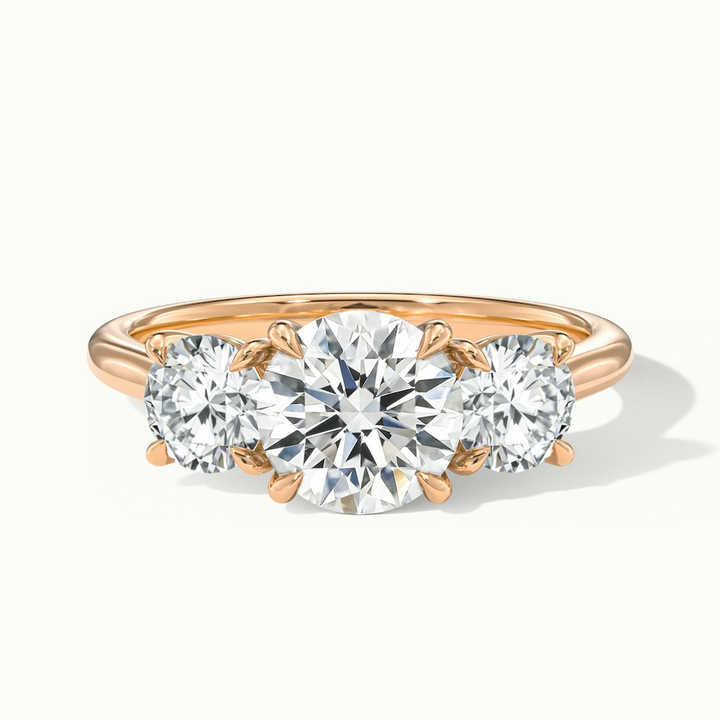 Hana 1 Carat Round Three Stone Moissanite Diamond Ring in 14k Rose Gold