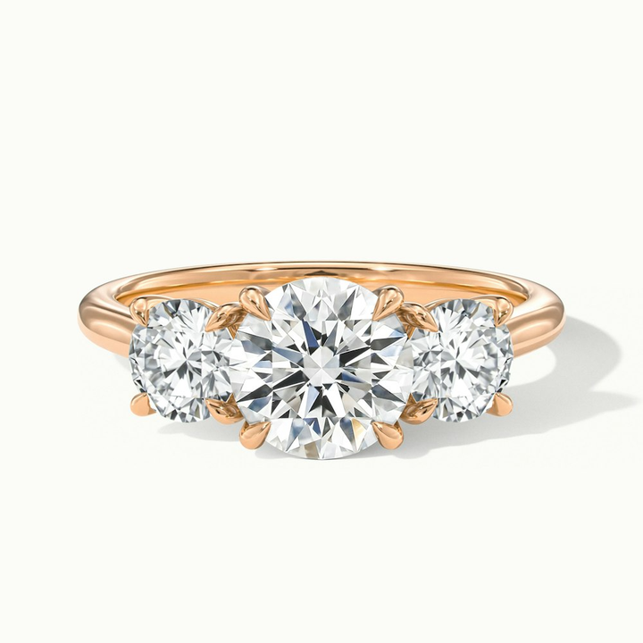 Hana 1 Carat Round Three Stone Moissanite Diamond Ring in 10k Rose Gold