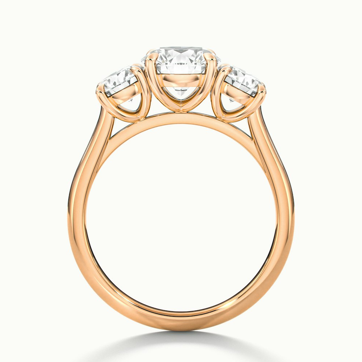 Hana 2.5 Carat Round Three Stone Moissanite Diamond Ring in 10k Rose Gold