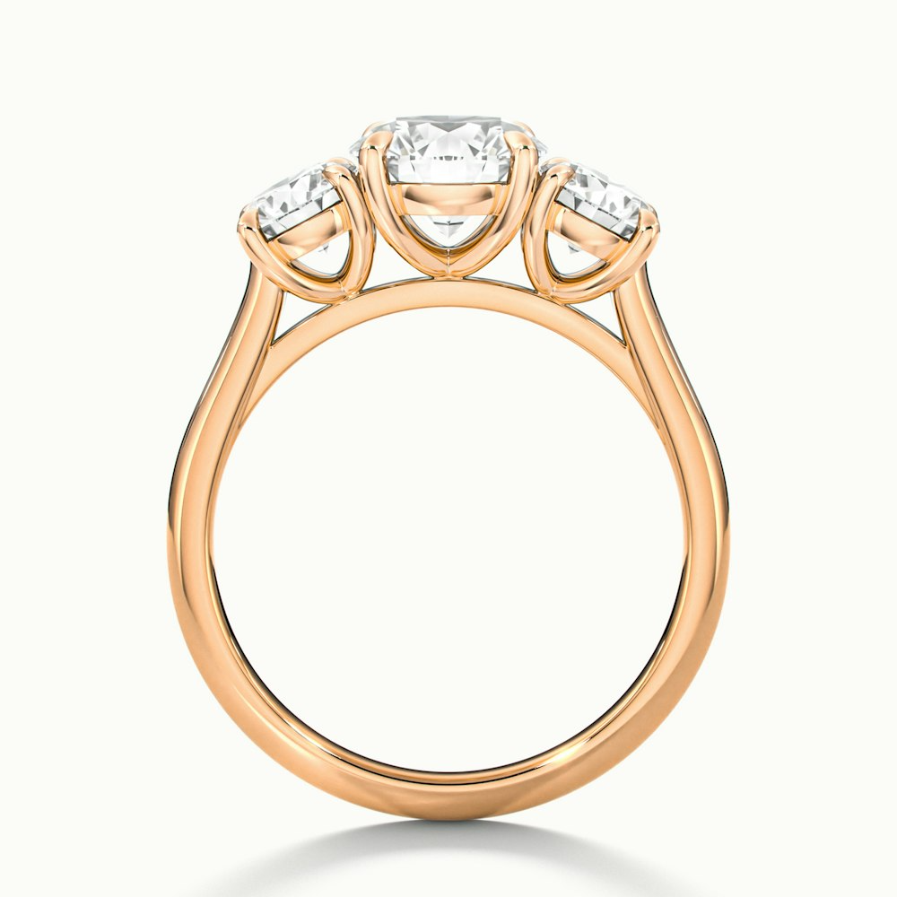 Hana 2 Carat Round Three Stone Moissanite Diamond Ring in 18k Rose Gold