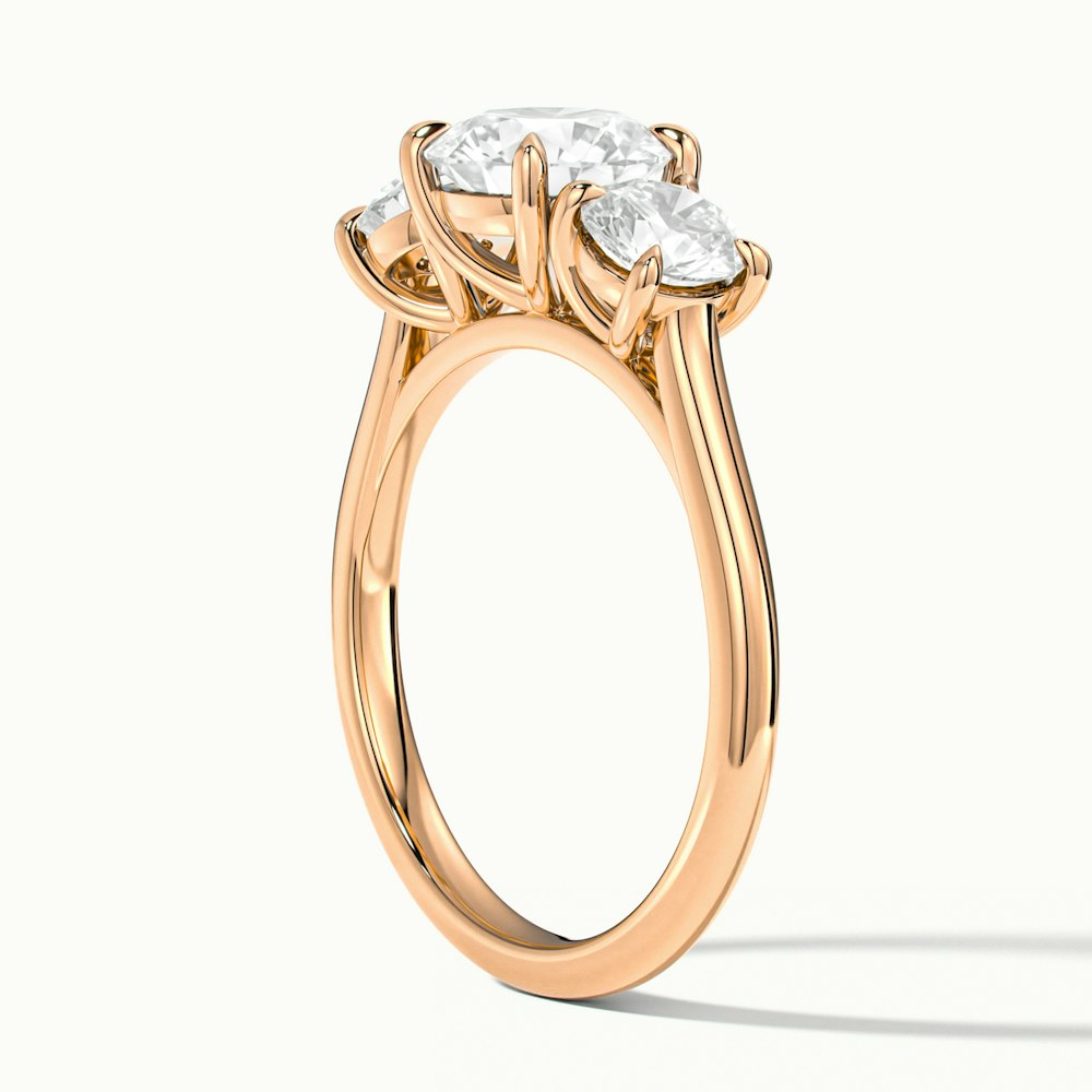 Hana 2.5 Carat Round Three Stone Moissanite Diamond Ring in 10k Rose Gold