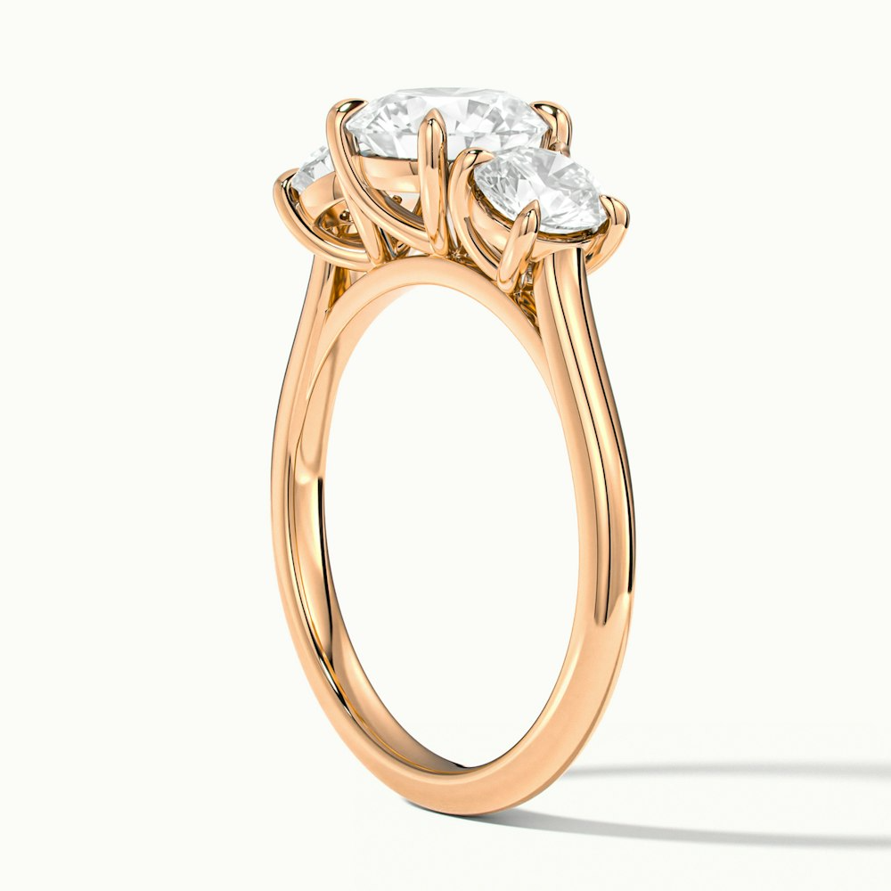 Hana 1 Carat Round Three Stone Moissanite Diamond Ring in 10k Rose Gold