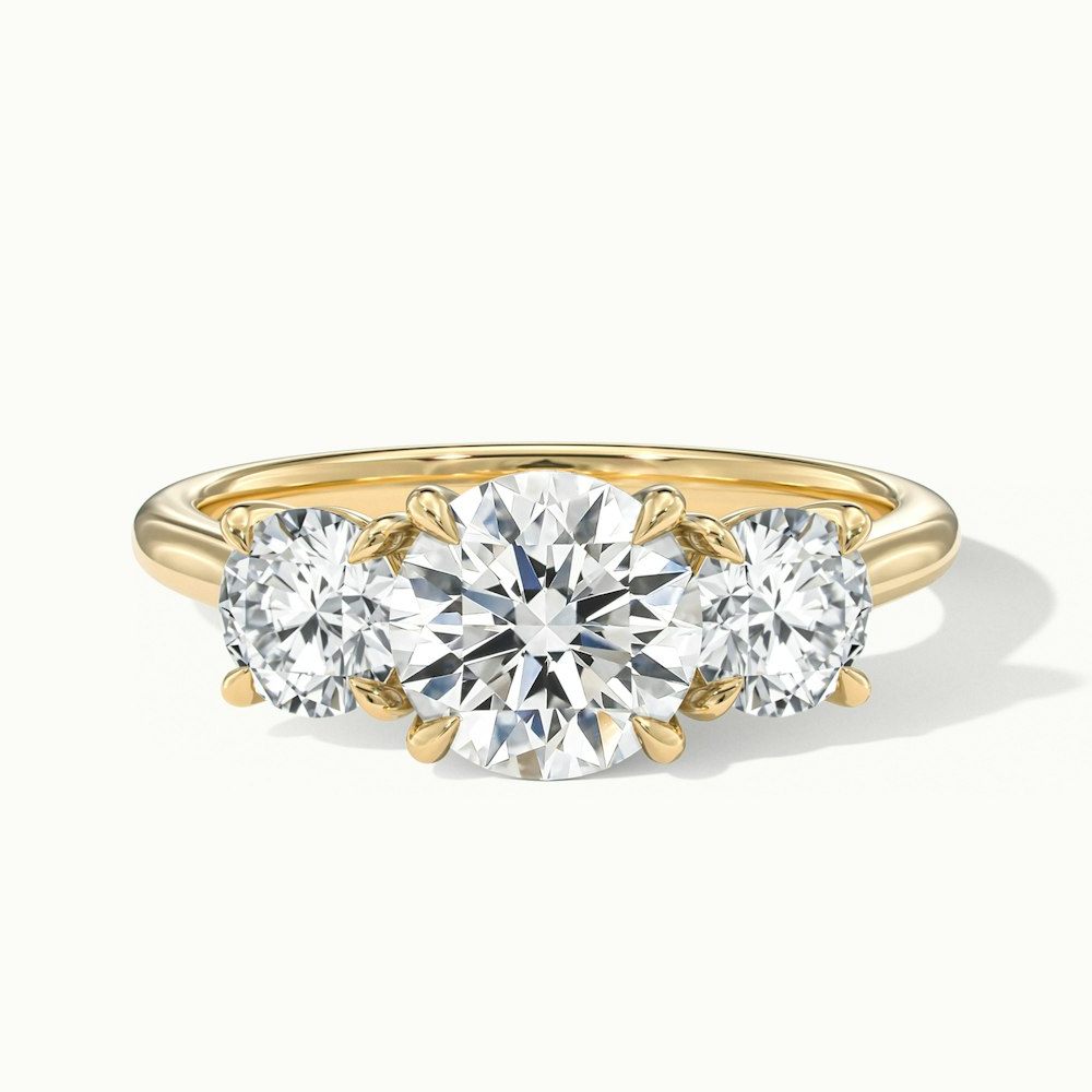 Hana 2 Carat Round Three Stone Moissanite Diamond Ring in 14k Yellow Gold