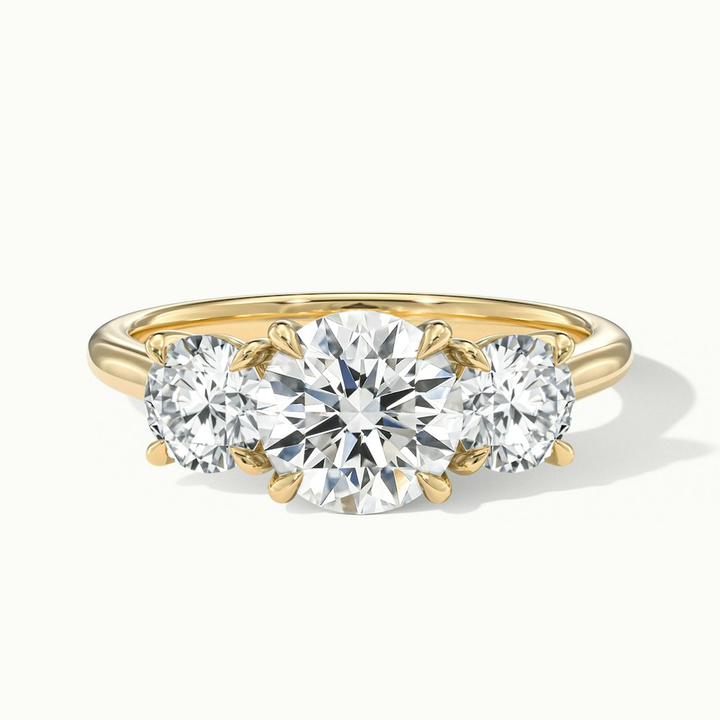 Hana 4 Carat Round Three Stone Moissanite Diamond Ring in 10k Yellow Gold