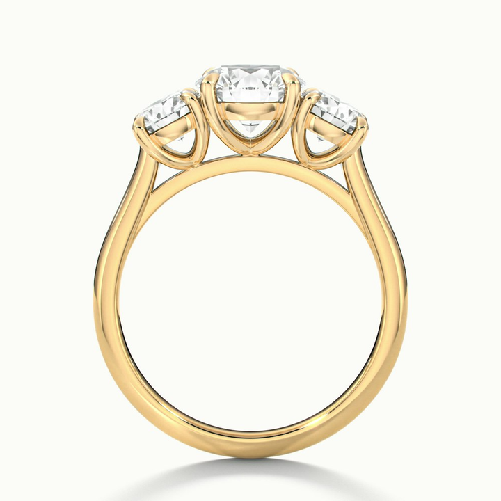 Hana 2.5 Carat Round Three Stone Moissanite Diamond Ring in 14k Yellow Gold