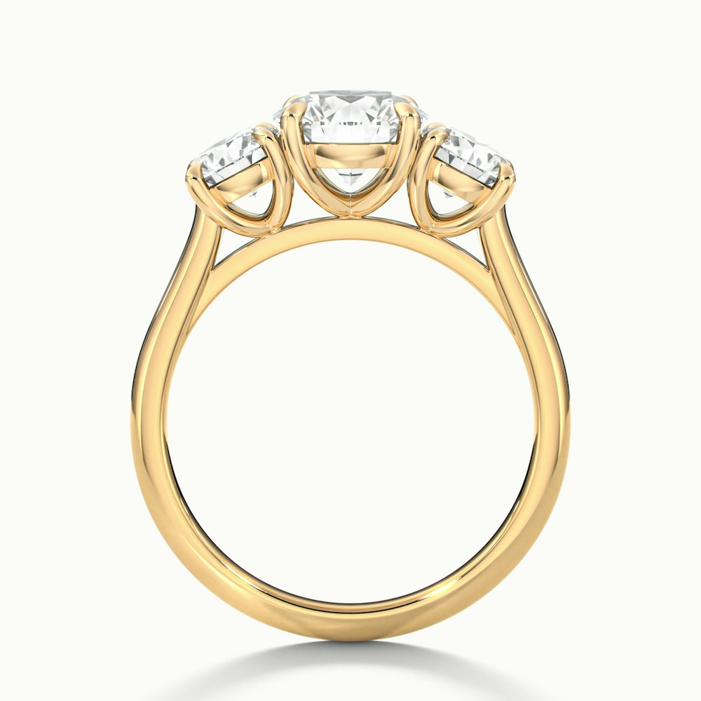 Hana 2 Carat Round Three Stone Moissanite Diamond Ring in 10k Yellow Gold