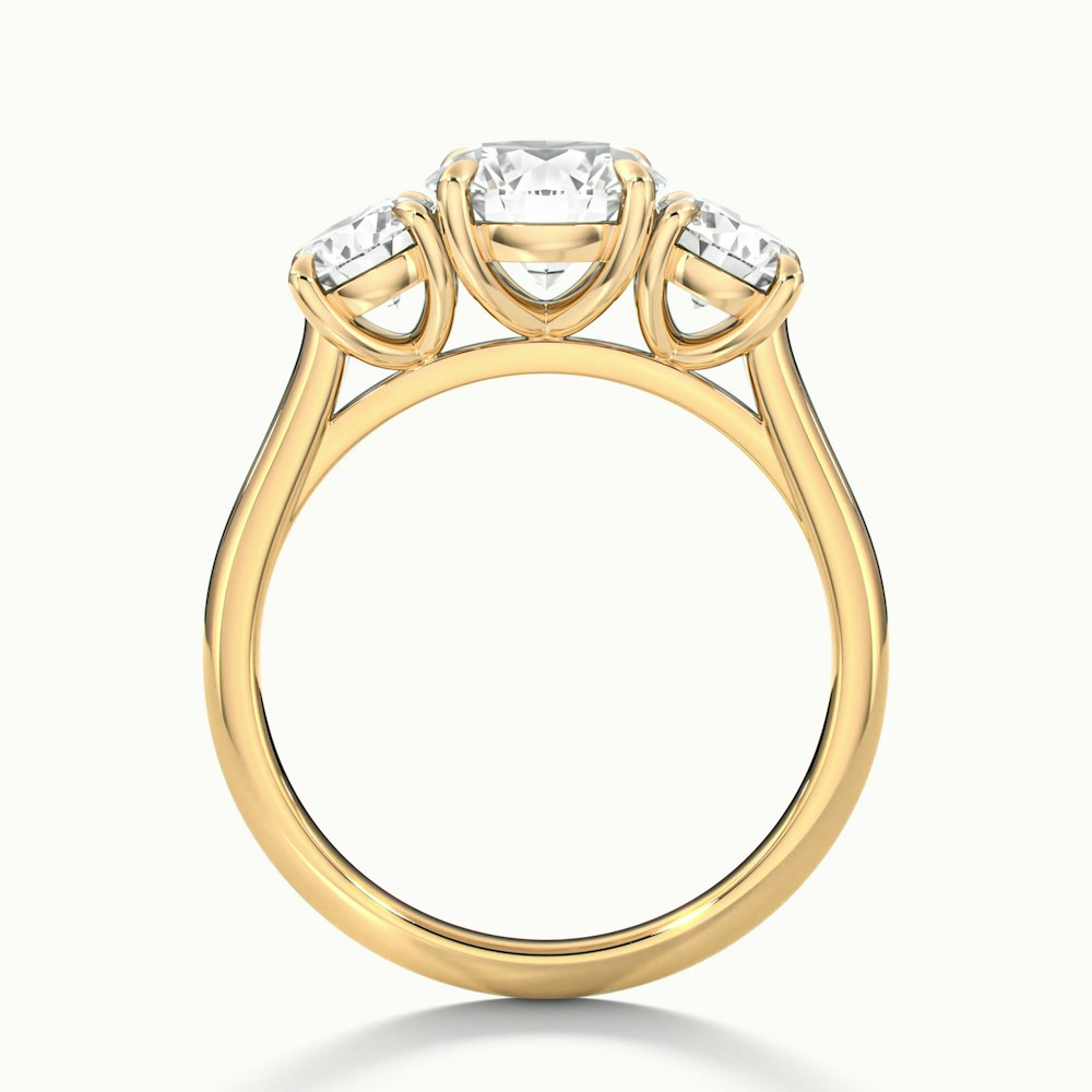 Hana 4 Carat Round Three Stone Moissanite Diamond Ring in 18k Yellow Gold