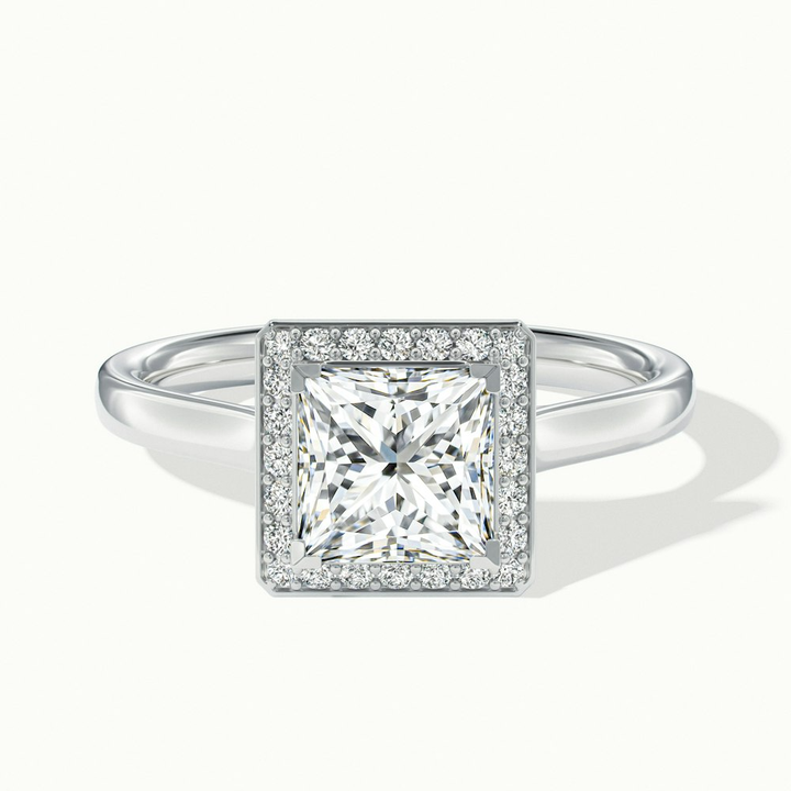 Fiona 2 Carat Princess Cut Halo Pave Moissanite Diamond Ring in 14k White Gold